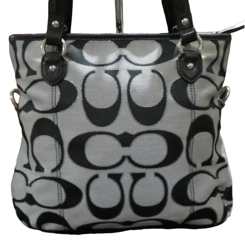 COACH 2013 Daisy Mia Signature C canvas & leather Black & Gray Metallic Satchel - Picture 2 of 12